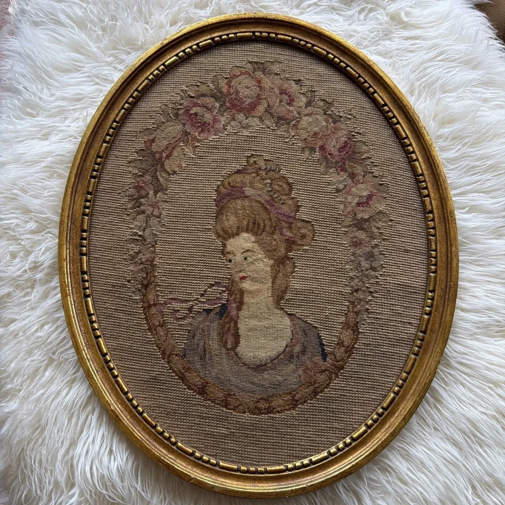 Vintage Woven Tapestry Lady Portrait 19